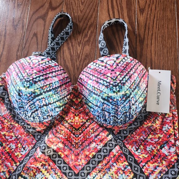 NWT Meet Curve Technicolor Cut Out Underwire One Piece Swimsuit 2XL - Picture 8 of 12